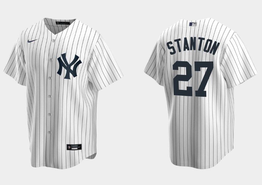 Youth New York Yankees #27 Giancarlo Stanton White Cool Base Stitched Baseball Jersey